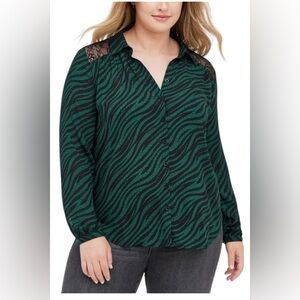 Torrid Women's Green Georgette Lace Leopard Blouse Size 4X Flowy Going Out